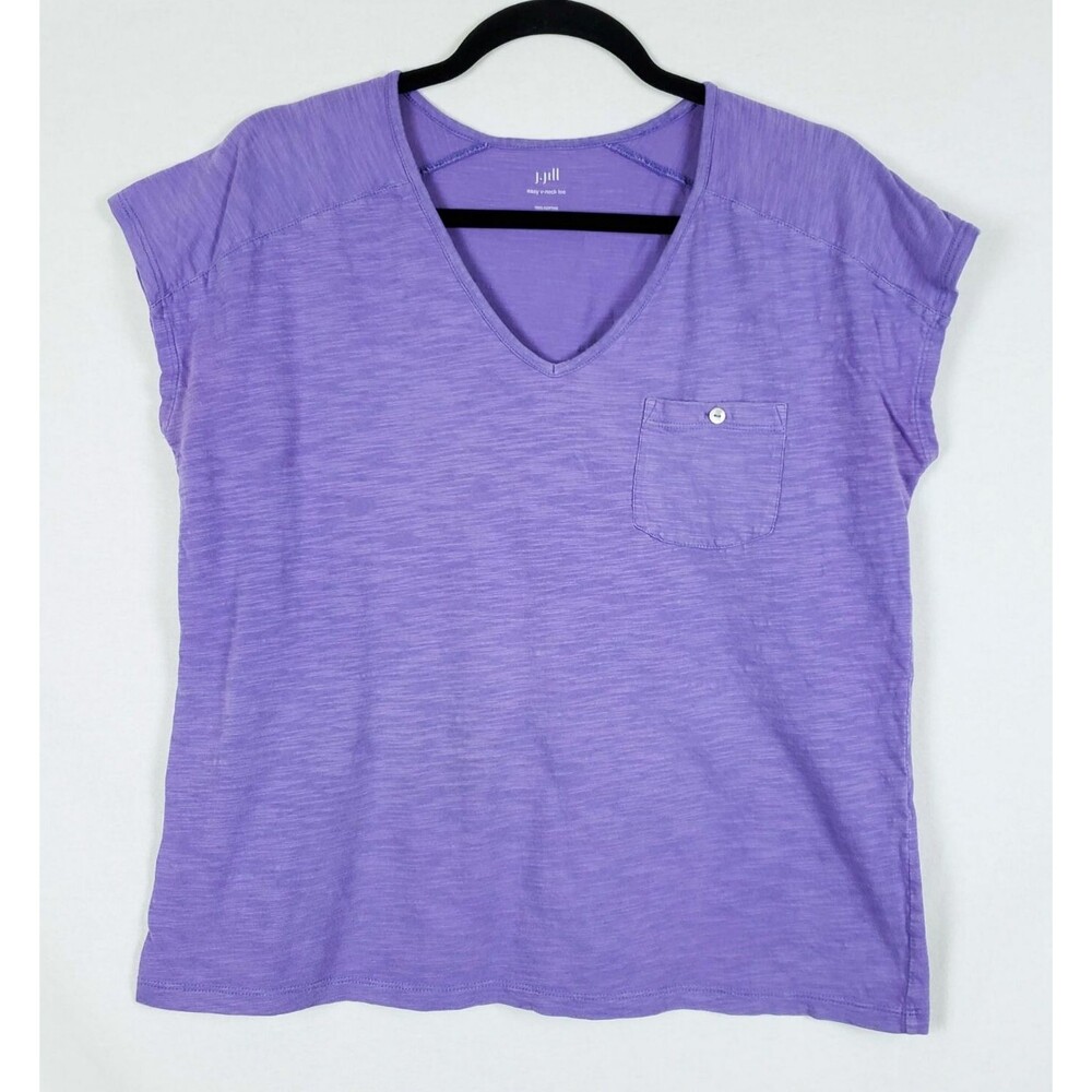 J Jill Easy V-Neck Tee Womens S 100% Cotton Cap Sleeve Lavender Casual